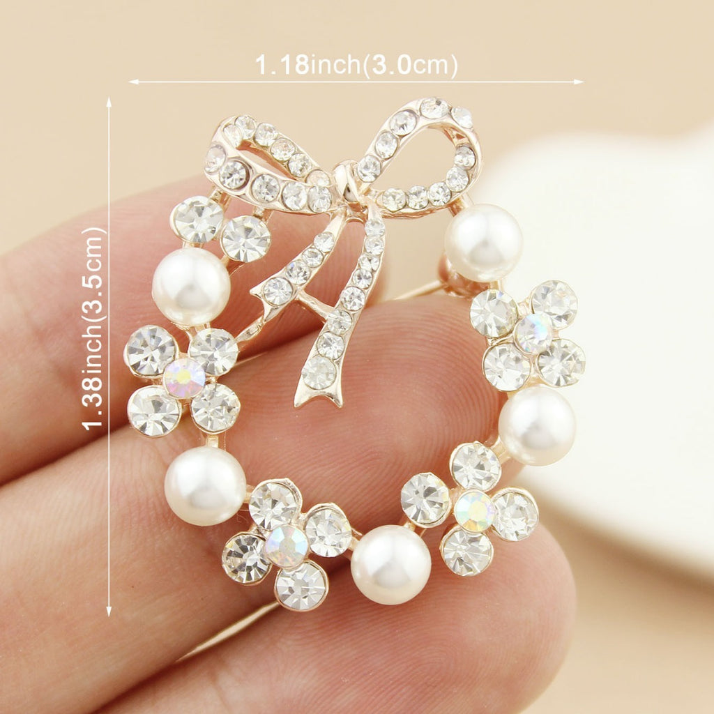 Pearl Rhinestone Bow Accessory Pin Brooch For Women
