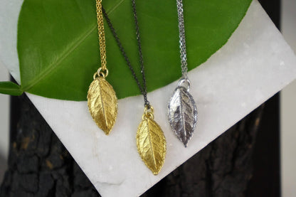 Real Rose Leaf Necklace: Sterling Silver Botanical Pendant